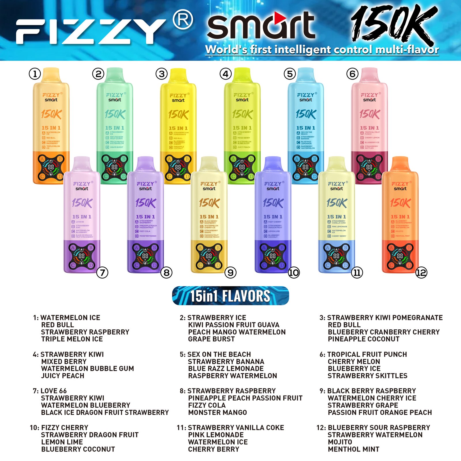 Fizzy SMART 150K Puffs 15in1 flavors