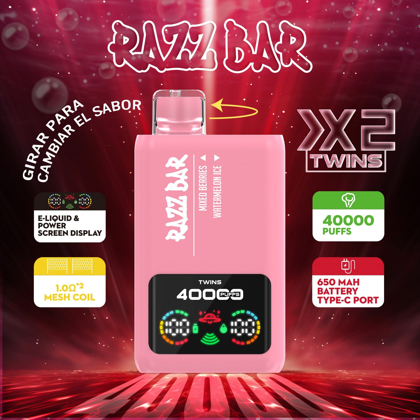 Razz bar 40000 puffs 2in1 flavors (3) Razz bar 40000 puffs 2in1 flavors (3)