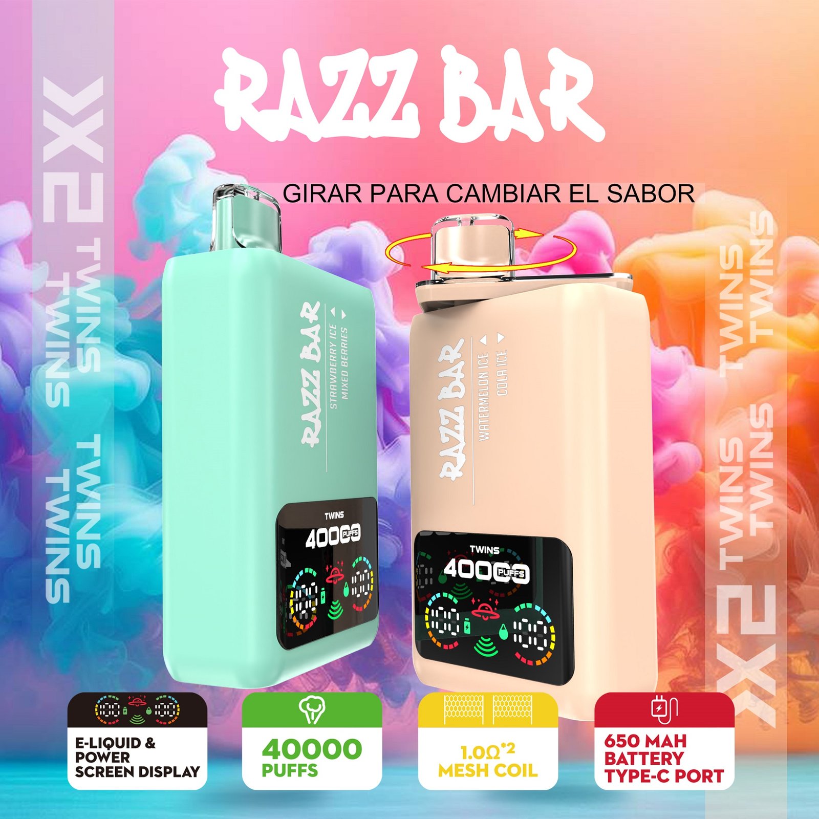 Razz bar 40000 puffs 2in1 flavors (4) Razz bar 40000 puffs 2in1 flavors (4)