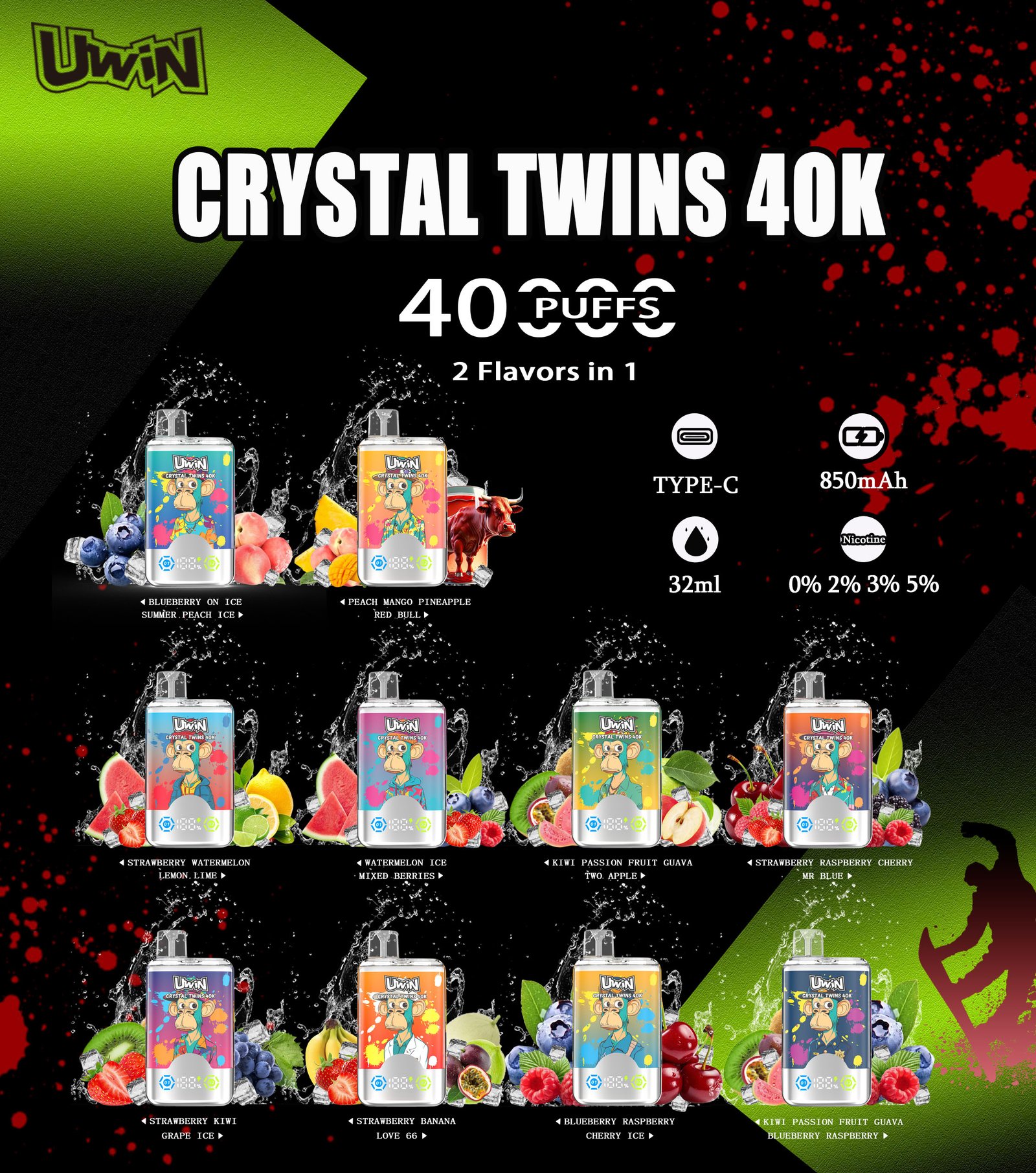 Uwin Crystal Twins 40000 Puffs