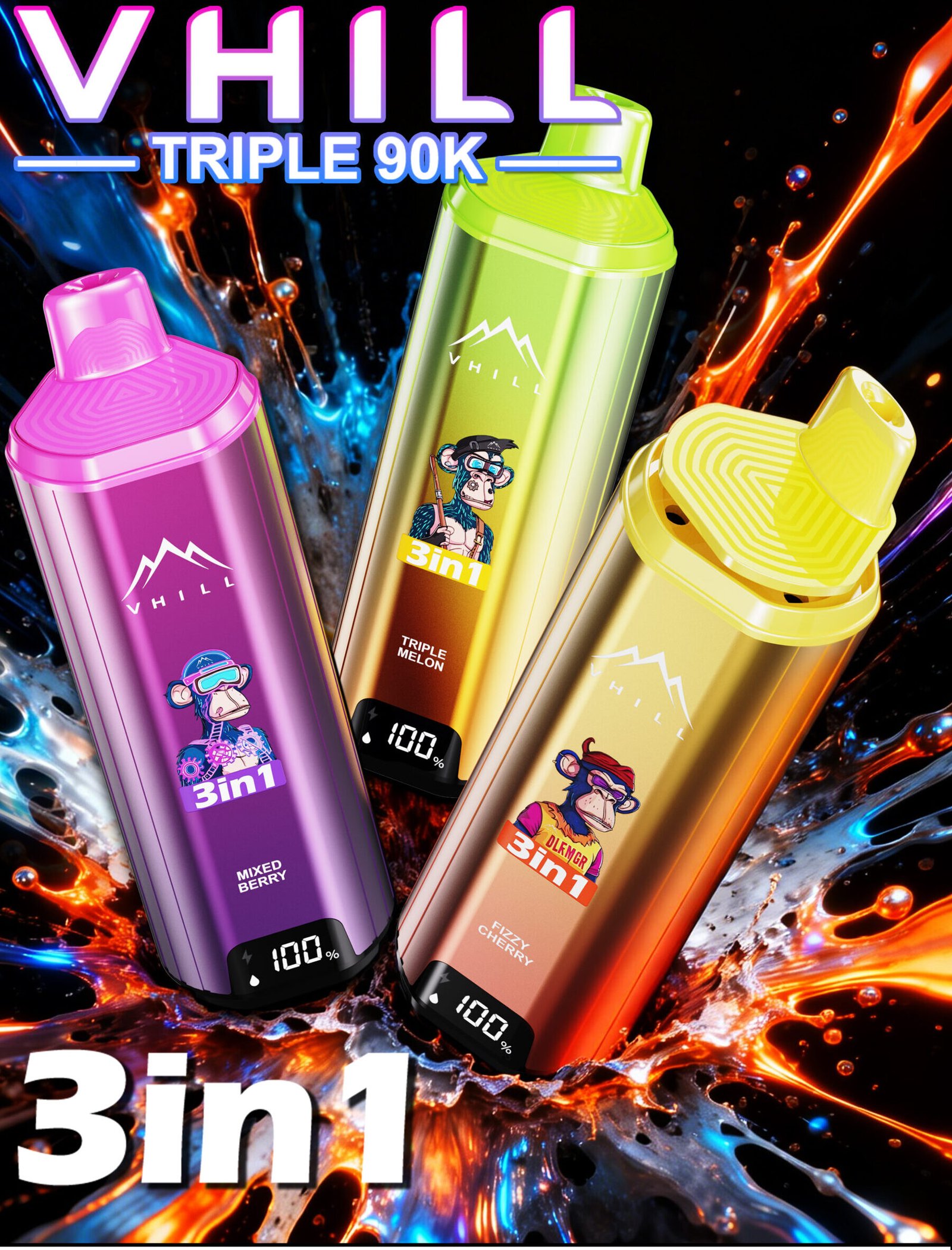 VHILL TRIPLE 90K Puffs 3in1 Flavors
